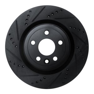 Jaguar I-Pace Brake Rotor (1) - Rear Left - R1 Concepts - Drilled & Slotted - Black - `17-`20